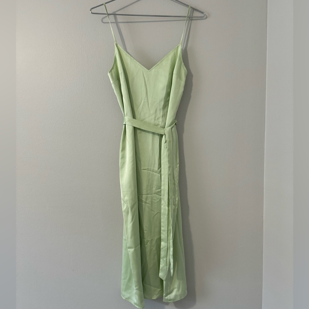 Abercrombie and Fitch satin cami slit lime green dress
